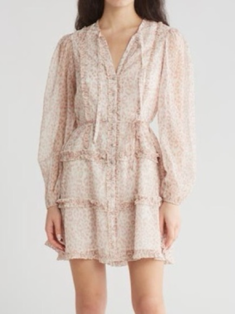 Rachel Parcell Cream Leopard Print Ruffled Puff Sleeve Mini Dress